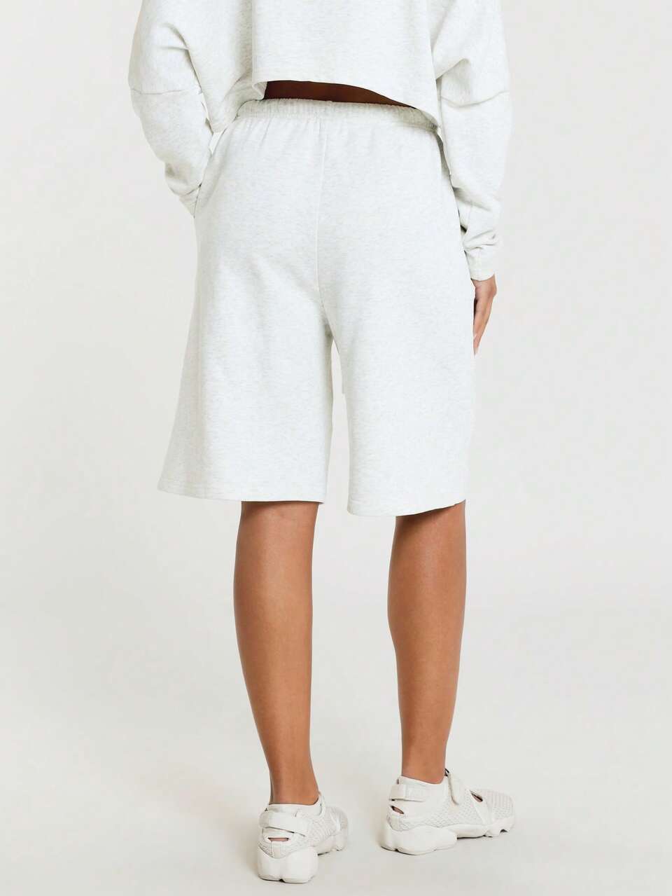 11SKNDS Oversized Longline Fleece Bermuda Shorts With Elastic Drawstring Waist Relaxed Wide Leg Sweat Shorts Casual Everyday Loungewear Spring Summer