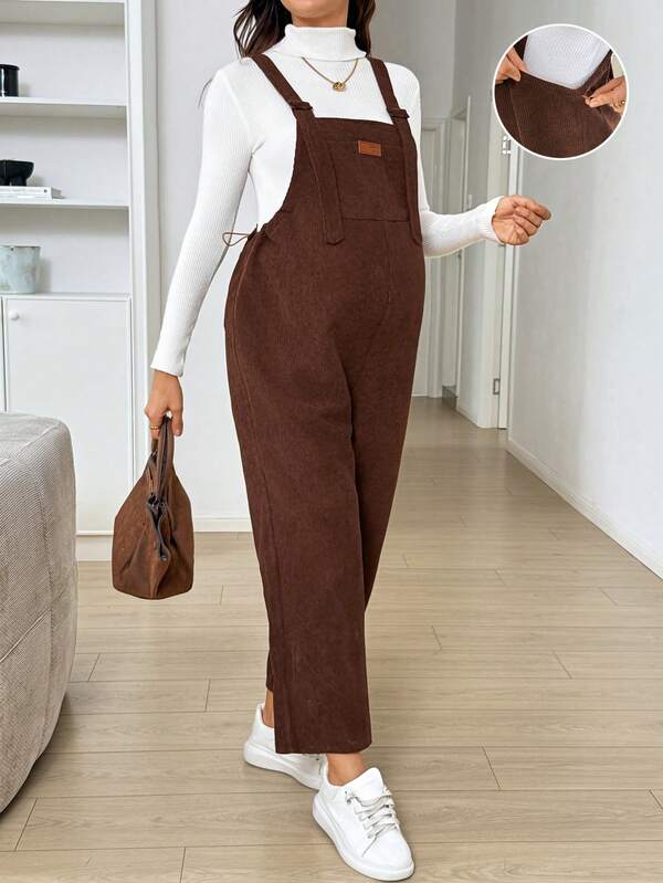SHEIN Maternity Comfortable Minimalist Denim Pocket Jumpsuit Long Pants For Daily Wear