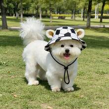 1pc Football Printed Pet Sun Hat For Dogs And Cats, Adjustable Breathable Bucket Hat With Chin Strap, UV Protection Hat For Small And Medium Pets Outdoor Use - Black and White - View 3