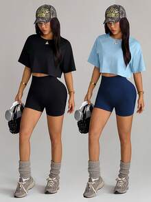 Velisys Velisys Black Short Sleeve Jacket With Seams, Seamless Black Bra And Shorts - Multicolor - View 3