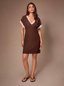 Lazeform Women's Casual Knit Textured Jacquard Nightgown - Coffee Brown - View 6
