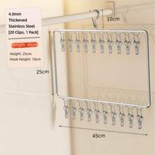 Stainless Steel Sock Drying Rack With Multiple Clips, Household Underwear And Hat Organizer, Wind-Proof And Sun-Resistant Laundry Hanger For Balcony. - Multicolor - View 8