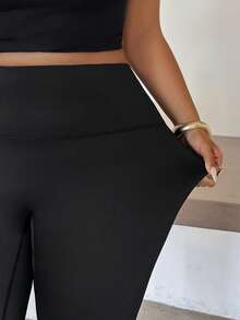 Dazy Plus Slim Fit Solid Color Flattering Flare Leggings Black Versatile Casual Spring Summer Autumn New Arrival - Black - View 5
