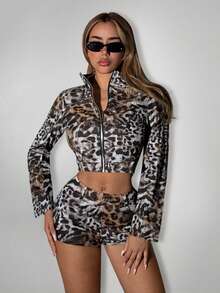 SHEIN ICON Y2k Y2k Women's Going Out Leopard Print Button Pocket Fashion Versatile Daily Casual Shorts - Multicolor - View 6