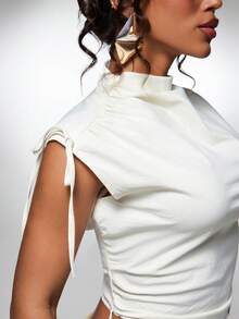 Normani Summer/Autumn Festival Party  Prom Graduation Prom Casual Vacation Country Y2k Women's Fashion Versatile Pleated Asymmetrical Hem Tie-Up Top - Khaki - View 7