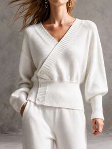 LUMIGAL New Soft Elegant Knit Cardigan And Knit Pants Casual 2 Pieces Set - Apricot - View 4
