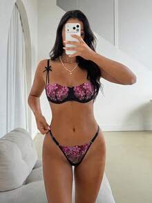 Firerie 2件套紫色浪漫花卉刺绣性感内衣套装（女士款） - 彩色 - 查看 8