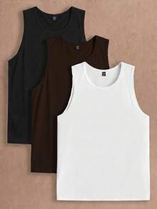 Manfinity VCAY 3 piezas/Paquete Camisetas sin mangas de punto casual de unicolor para hombres, adecuadas para uso diario - Multicolor - Ver 6
