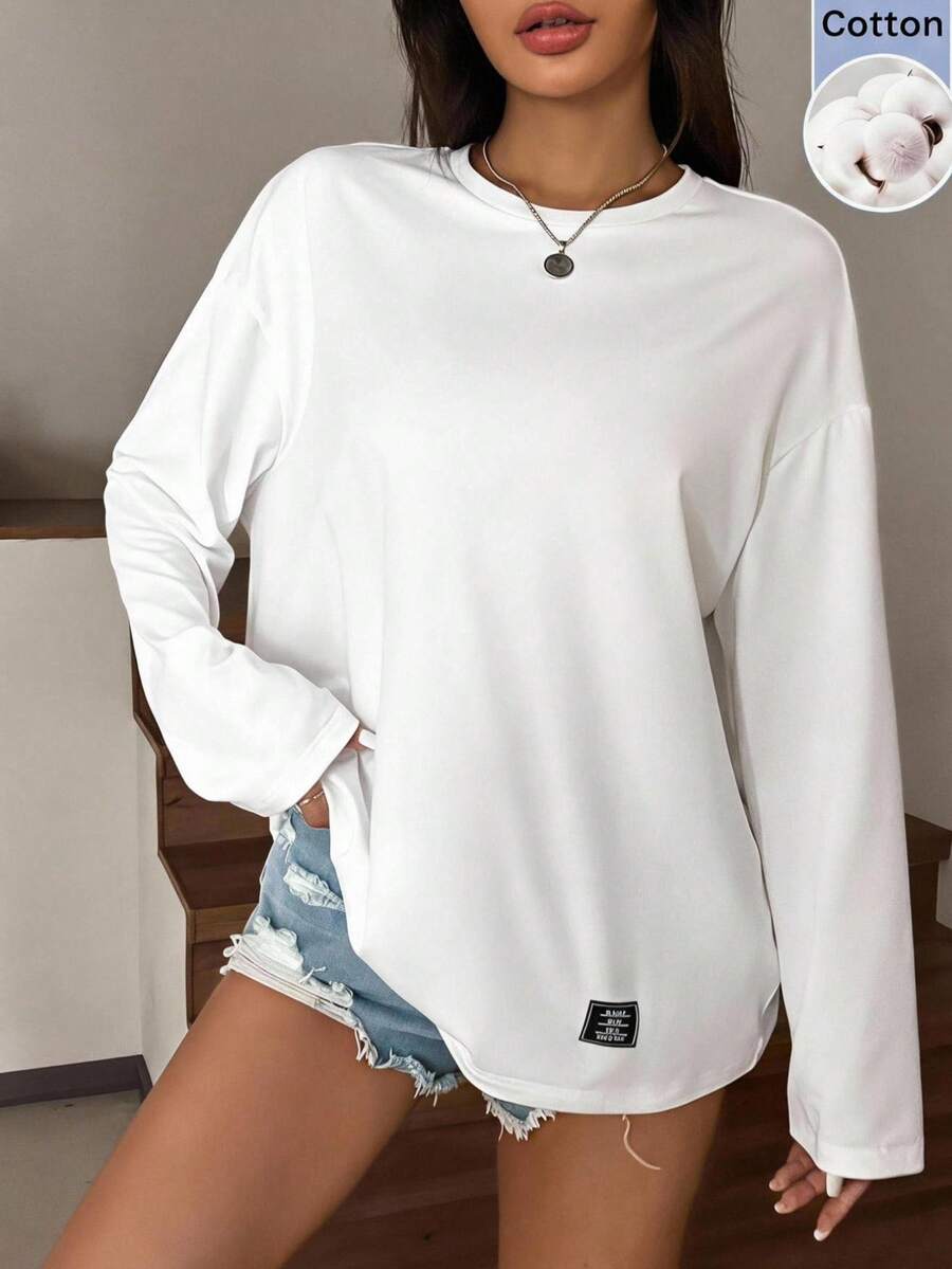 SHEIN EZwear 夏季純色蝴蝶結裝飾短版修身T恤