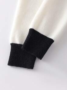 Franclia Women's Elegant Black And White Contrast V-Neck Button Cardigan,Autumn Office Ribbed Long Sleeve Knit Sweater Top,Versatile Daily Commute Knitwear - Black and White - View 5