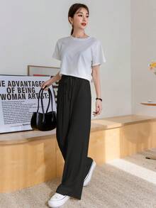 Dazy Tall Women's Casual Elastic Waist Drawstring Tie Long Pants For Daily Lounge Wear Autumn Black - Black - View 5