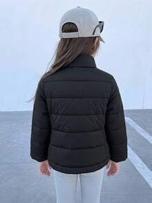 Hapijoa Young Girl Winter Casual Versatile Solid Color Jacket - Black - View 4