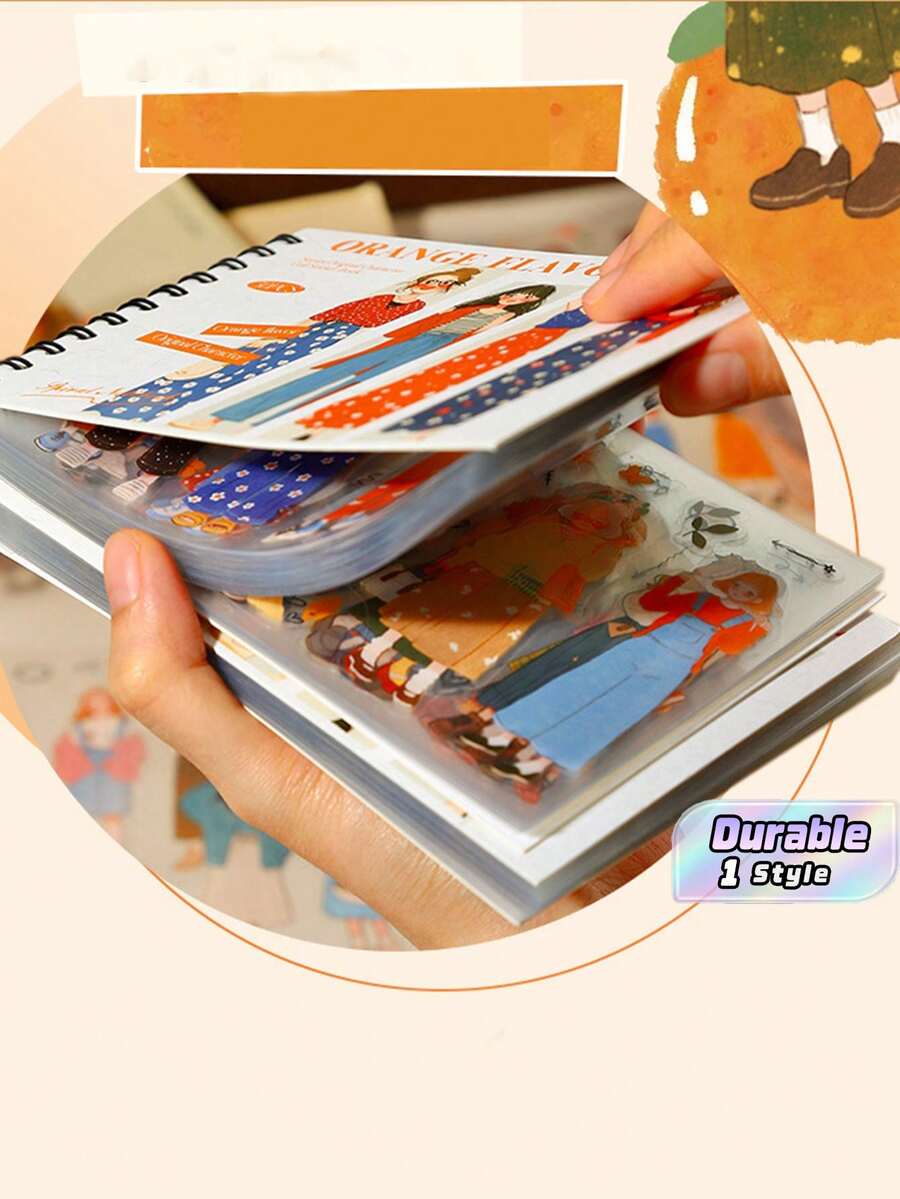 1pc Orange Scent Girl PET Die-Cut Sticker Book, Orange Scent Girl Series Journal Stickers For Scene Decoration - Multicolor - View 1