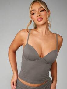 MISSGUIDED Top tipo corsé de tirantes largos con copas incorporadas, estilo bustier, estructura para uso casual diario - Gris - Ver 5