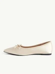 CUCCOO CHICEST Spring And Summer New Pointed Toe Low Vamp Bow Women's Flats Apricot Satin Hemming Elegant Commuting Versatile Dating - Apricot - View 5