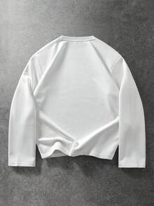 ROMWE MEN Street Life Men's Character Graphic Letter Print Crew Neck Long Sleeve T-Shirt - White - View 3