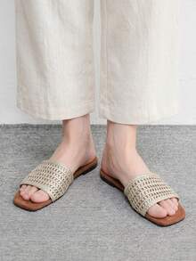 CUCCOO BIZCHIC Women's Vacation Style Woven Pattern Flat Sandals - Champagne - View 6