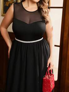 SHEIN Clasi Plus Size Elegant Round Neck Sleeveless A-Line Waist Dress For Women - Black - View 7