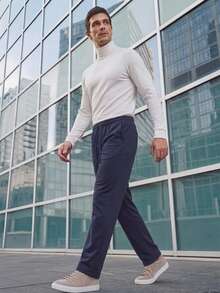 TekDrob Straight SweatPants With Drawstring Waistband And Slant Pockets - Navy Blue - View 7