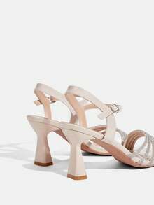 CUCCOO TILAWA Sandalias de tacón alto elegantes con punta cuadrada y decoración de strass para mujer, color albaricoque arroz, zapatos de primavera y verano - Arroz albaricoque - Ver 5