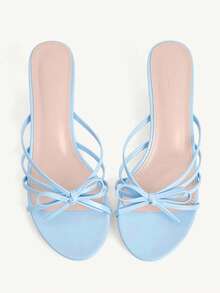 CUCCOO CHICEST Spring And Summer New Light Multi-Color Patent Leather Bow Thin Strap Sandals Versatile Vacation - Blue - View 3