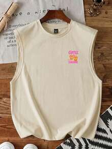 Daypath Áo tank top nam dáng rộng in họa tiết cà phê - Màu Khaki - Xem 3