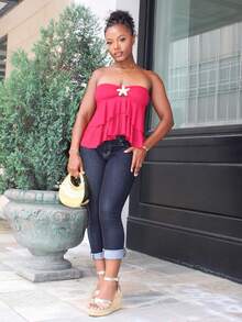 Steph T Y2K Sexy Ruffle Hem Cropped Camisole, Versatile Summer Top - Burgundy - View 3