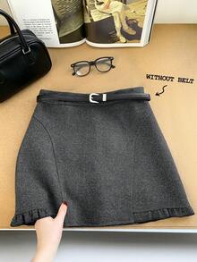 GlowEve Women's Solid Color Casual Minimalist Daily Skirt - Grey - View 1