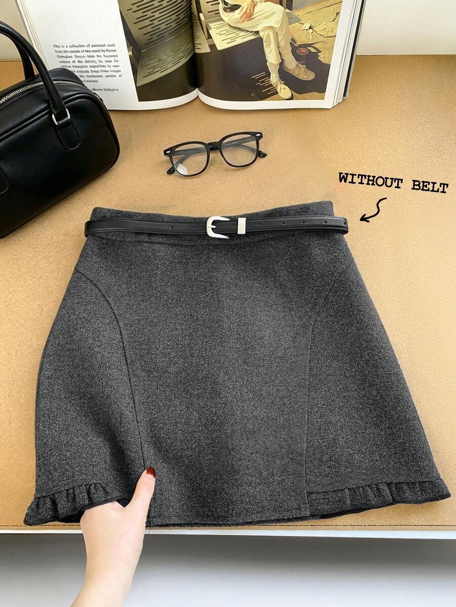GlowEve Women's Solid Color Casual Minimalist Daily Skirt - Grey - View 1