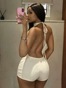 StreetHx Jumpsuit Pendek Tanpa Lengan dan Tanpa Punggung untuk Wanita, Pakaian Streetwear Musim Panas - Aprikot - View 2
