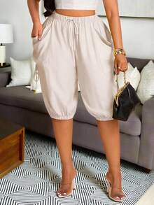 Brilight Spring/Summer Casual Commute Style: Cropped Trousers With Elasticized Cuffs And Decorative Side Pockets. Perfect For Daily Outings Beige Vacation - Apricot - View 3
