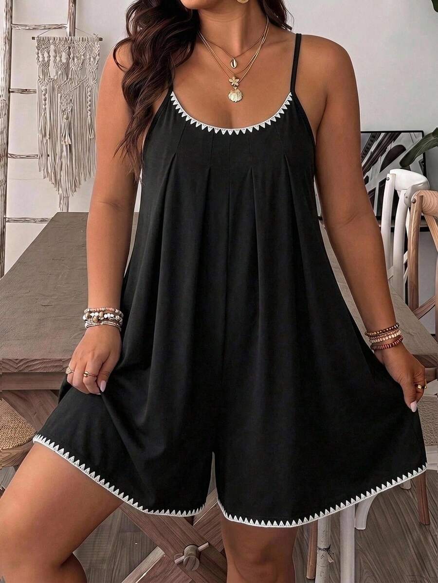 SHEIN VCAY 大尺碼刺繡細肩帶連身褲,適合夏季穿著 - 彩色 - 查看 1