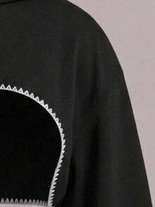 Comfortcana Plus Size Embroidered Hooded Cropped Sweatshirt Matric Dance Party Office Black Summer 2000s 90s 70's - Multicolor - View 3