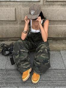 SHEIN 女款迷彩休閒日常穿著牛仔吊背褲 - 彩色 - 查看 3