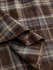 SWAVVY 1pc Ultra Loose Cotton Plaid Print Drop Shoulder Shirt - Khaki - View 7