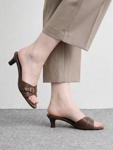 CUCCOO BIZCHIC Zapatos de mujer con punta redonda, sandalias de tacón alto elegantes de color marrón para ir al trabajo, uso casual de primavera y verano con estilo Old Money - Marrón Chocolate - Ver 3