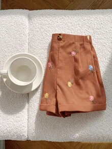 SHEIN 少女編織修身休閒短褲 - 棕色 - 查看 7