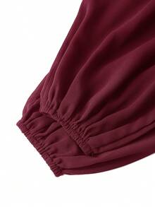 SHEIN Clasi 女款純色百褶休閒日常夏季迷你洋裝 - 酒紅色 - 查看 3