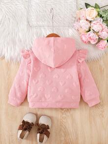 Cozy Pixies Baby Girls Baby Girl Casual Cute College Style Pink Textured Heart Print Cap Sleeve Autumn Winter Jacket - Pink - View 2