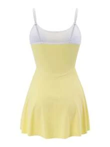 SHEIN Sports Camisole Dress With Detachable Chest Pads, Flared Mini Dress With Separate Shorts, Suitable For Sports And Fitness, Summer Outdoor Activities - Yellow - View 8