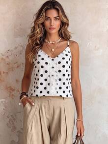 SHEIN Holidaya 女款圖案印花細肩帶背心上衣 圖案 T-shirt 上衣 - 白色 - 查看 8