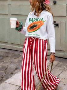 DrmWander Women's Letter And Animal Print Casual Versatile Daily Long-Sleeved T-Shirt - White - View 1