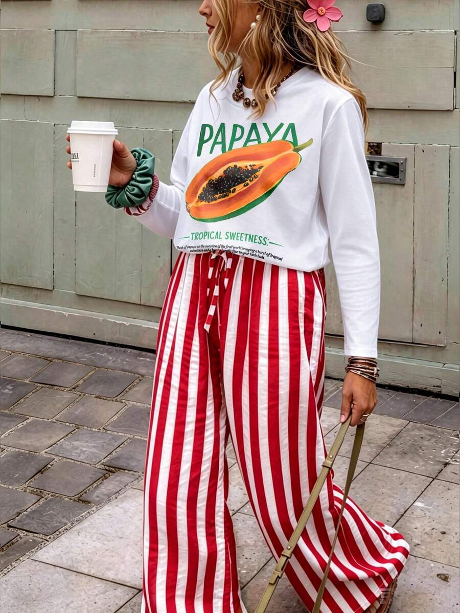 DrmWander Women's Letter And Animal Print Casual Versatile Daily Long-Sleeved T-Shirt - White - View 1