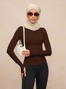 Activina Women's Solid Color Zipper Front Slim Fit Casual Sports Jacket - Brown - View 8
