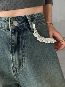 FRIFUL Women's Casual Vintage Versatile Daily Travel Denim Jeans With Pocket And Button Summer Everyday Day Time Beige - Blue - View 9