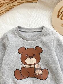 Newborn Baby Autumn/Winter Cute Cartoon Pattern Long Sleeve Sweatshirt & Pants Set - Light Grey - View 5