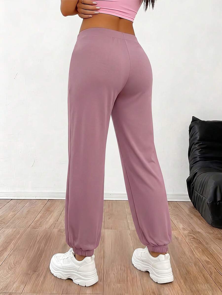 Easithlete Easithlete Celana Jogger Wanita Minimalis Serbaguna Warna Polos untuk Pemakaian Sehari-hari - Mauve Purple - View 1