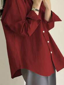 DAZY Women's Casual Solid Color Drop Shoulder Long Sleeve Business Blouse,Long Sleeve Tops,Fall Clothes - Burgundy - View 6