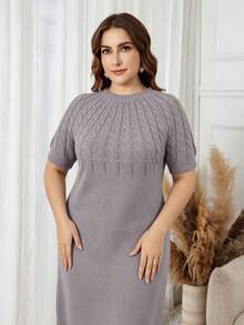 Lacomfia Plus Size Casual Solid Color Knit Dress For Autumn/Winter - Dusty Purple - View 3