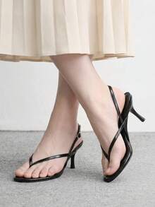 CUCCOO BIZCHIC Women's Buckle Design Fashionable Elegant T-Strap High Heel Sandals - Black - View 4